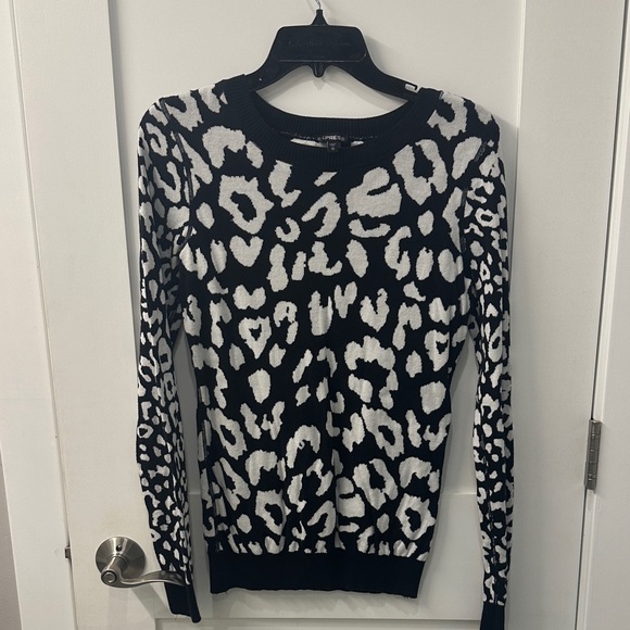 Express Sweaters - Express Black and White Animal Print Sweater